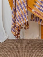 Dyuthi - handloom pochampally ikkat cotton suit set in yellow and purple with matching dupatta
