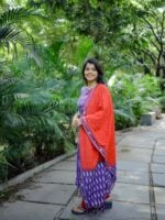 Samrithi - handloom pochampally ikkat cotton suit set in purple and red with matching dupatta