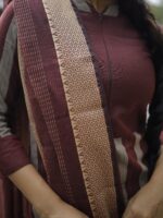 Margazhi (maroon) - handloom cotton silk suit set with dupatta in maroon