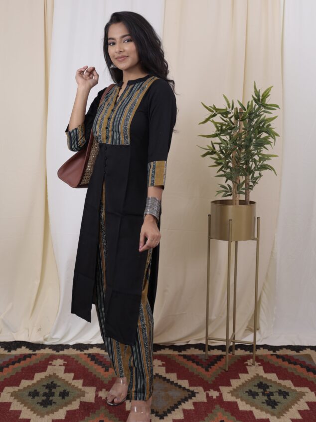 Rithanya - handloom flex cotton kurta set in black
