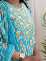 Vanshika -  monotone organic jaipuri cotton suit set in blue with matching dupatta