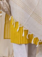 Meghna - handloom cotton suit set in yellow and white with kota dupatta