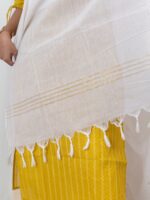 Meghna - handloom cotton suit set in yellow and white with kota dupatta