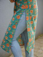 Pattern kurti 9 - Blue & orange organic cotton floral hand block printed kurta