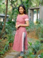 Pattern kurti 10 - Pink flex linen cotton kurta with smart floral prints