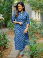 Pattern kurti 11 - Indigo blue organic cotton butta hand block printed kurta