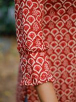 Pattern kurti 12 - Red organic cotton butta hand block printed kurta