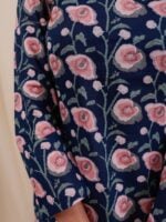 Kurti - 46 - hand block floral printed organic mul cotton kurta in royal blue and baby pink