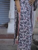 Sagarika - cement grey floral hand block printed cotton suit set with matching dupatta