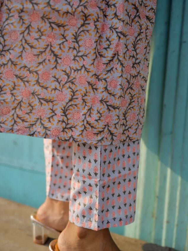 Tejaswi - pastel jaal printed A line cotton kurta set