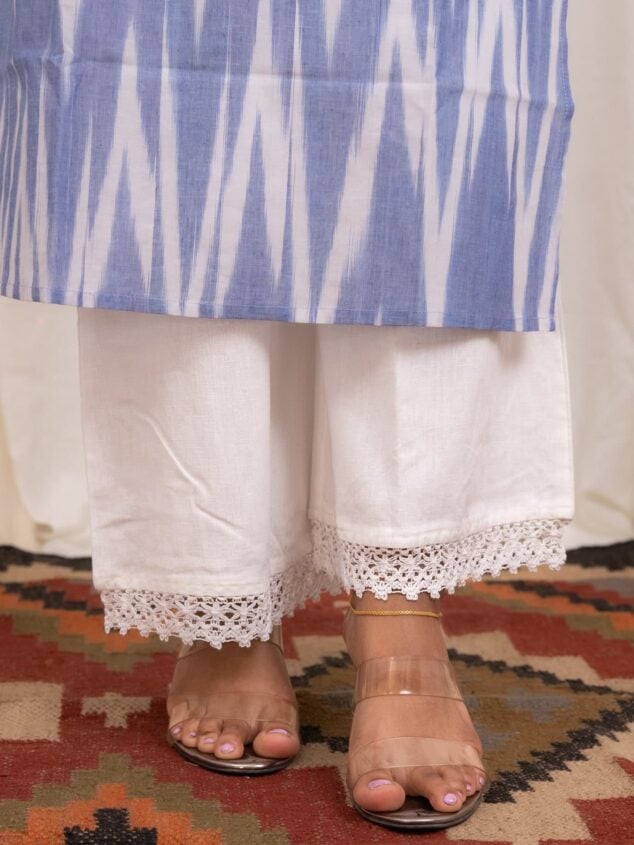 Neelima - ikkat cotton kurta set in white and blue